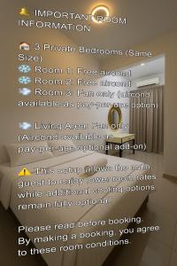a screenshot of a text message about an apartment room at SAMPOISGT VILLA HOMESTAY - 3 Bedroom Landed House - Near Bangi Avenue, BACC, Bangi Wonderland, UKM, GMI, EVO, Bangi Gateway, KIPMall in Kajang +54 photos