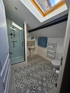 een badkamer met een douche, een toilet en een wastafel bij Le Cosy - Domaine du Vertendre in Saint-Yrieix-la-Perche