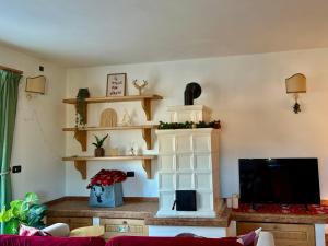 a living room with a couch and a tv at Villa Iris - la prima Villa Vacanze nell'Altopiano in Asiago