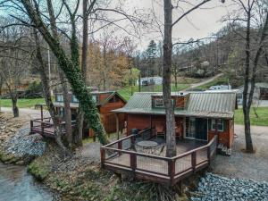 an overhead view of a house in the woods at Laurel Bush Combo - 6 Waterfront Homes, Fish, Hike, and Mountain Views! in Sylva