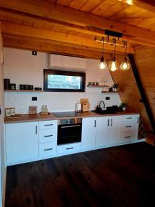 Nest for Rest في Vraneša: مطبخ بخزائن بيضاء وفرن موقد