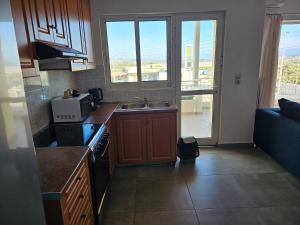 una cucina con lavello e fornello forno superiore di Athens Airport Luxury Apartment a Spata