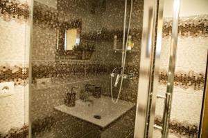 a bathroom with a shower with a sink at FLH - Trofeul Cerbului in Negrileşti +27 photos