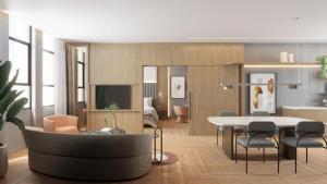 eine Darstellung eines Wohnzimmers und Esszimmers in der Unterkunft Slaviero Prime Campo Grande in Campo Grande