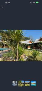 two pictures of a house and a palm tree at บ้านกูรูรีสอร์ท in Ban Thung Satong