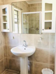 a bathroom with a sink and a mirror at PJ Guest House in Gqeberha