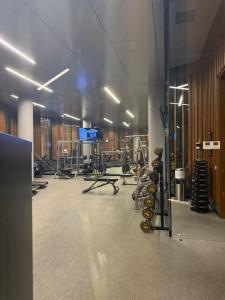 a gym with treadmills and exercise equipment in a building at Cozy and Comfortable 2BR Apartment with master Ensuite and bathrooms in Melbourne