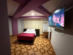 タクナにあるHostal Williamsのベッドと薄型テレビのある寝室