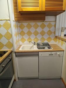 a small kitchen with a sink and a stove at Appartement Peyragudes les Agudes in Gouaux-de-Larboust