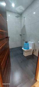 ein Badezimmer mit Toilette und Glastür in der Unterkunft Hill valley farm resort in Viripara