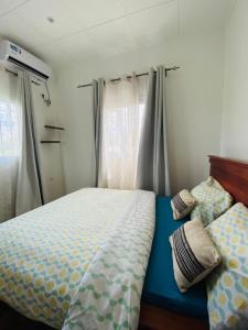 een slaapkamer met een bed en twee kussens bij Belvys Home in Kribi