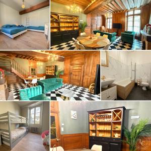 un collage de fotos de una sala de estar y un comedor en L'Ecrin Balgentien - A deux pas de la Loire et du Centre, en Beaugency