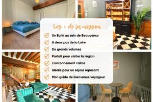 un collage de fotos de una habitación con un cartel en L'Ecrin Balgentien - A deux pas de la Loire et du Centre, en Beaugency