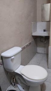 a bathroom with a white toilet and a sink at Apartamentos Emanuel in San Benito