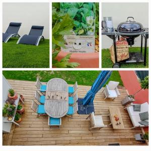 nid'Opale maison cosy à 3 minutes des plages في ويميريوكس: مجموعة من الصور مع شواية وكراسي