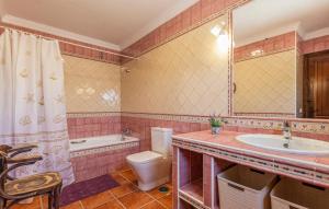 a bathroom with a sink and a toilet and a tub at Villa el Cortijo in Torrox +26 photos