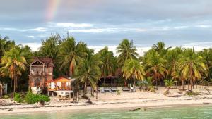 a house on a beach with palm trees at Hotel Fisherman lodge, cuarto base triple in Punta Allen