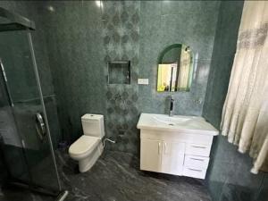 un bagno con wc, lavandino e doccia di Royal Wings Villa a Negombo