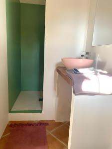 ein Badezimmer mit Waschbecken und Spiegel in der Unterkunft Chambre au calme in Reillanne