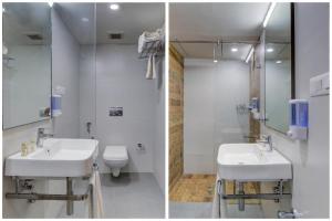 2 fotos de un baño con lavabo y aseo en Arunaa Inn Airport Hotel,Chennai, en Chennai