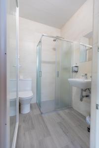 un bagno con doccia, WC e lavandino di La Villarina  Altre 22 foto