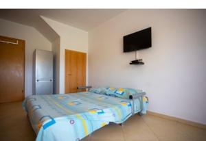 een slaapkamer met een bed en een flatscreen-tv bij Lucia&Laura in Turanj