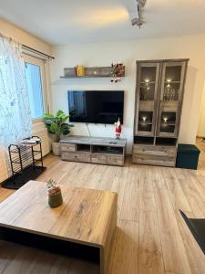 een woonkamer met een tv en een salontafel bij Torrent House in Bouveret