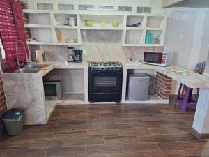 a small kitchen with a stove and a sink at departamento 2 en condominio in Amecameca de Juárez