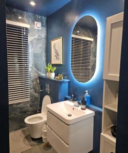 チェルトナムにあるCentral Maison Indigoのトイレ、洗面台、鏡のあるバスルーム +46枚の写真