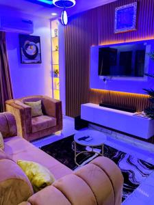 AlimoshoにあるKunbiz Apartmentsのソファとテレビのあるリビングルーム