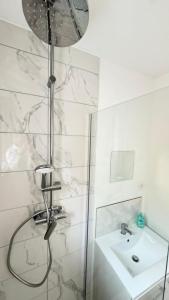 un baño con ducha y lavabo en Cosy 3 - Belfort centre, en Belfort