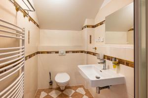 a white bathroom with a toilet and a sink at B&B Villa Hotel in Mariánské Lázně +29 photos