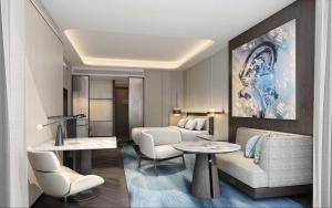 a rendering of a hotel room with a suite at Crowne Plaza Linyi Olympic Sports Centre by IHG in Linyi +11 photos