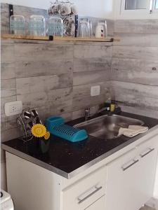 a kitchen counter top with a sink and a sink at Villa del Sol Complejo in Liebig