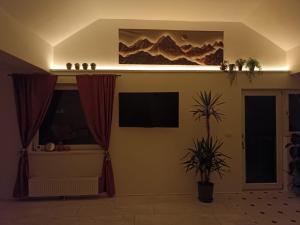 un soggiorno con TV a schermo piatto a parete di Popas 26 a Nădlac 1 altra foto