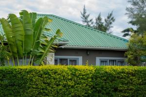 IJ Apartments في ندولا: منزل ذو سقف أخضر وسياج أخضر