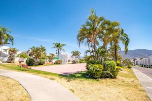 a street with palm trees and a sidewalk at Private Pool & Jacuzzi Family House, Teques in Tlatenchu