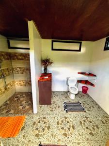a bathroom with a toilet in a room at Motu Tahuhu Lodge in Rangiroa