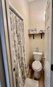 een badkamer met toilet en douchegordijn bij Spacious studio near Mesilla in Mesilla +8 foto's