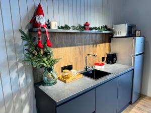 a kitchen with a christmas tree on a counter at BarnHouse "Family Estate" in Kamianets-Podilskyi +39 photos