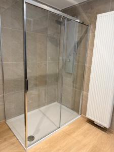 a shower with a glass door in a bathroom at Carpe Diem in Ath