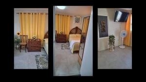 two pictures of a bedroom and a living room at Cozy One-person Studio in Willemstad