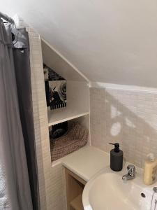a bathroom with a sink and a shower at Sweet Home NE LTD in Gateshead