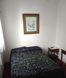 Un dormitorio con una cama y un cuadro en la pared. en Hotel Lacar, en Mar del Plata
