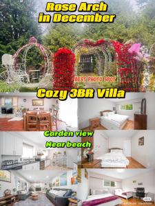 un collage de fotos de una habitación con cama en Dreamy Garden Arch Spot Cozy 3Bedroom Villa near the Beach, en Surrey