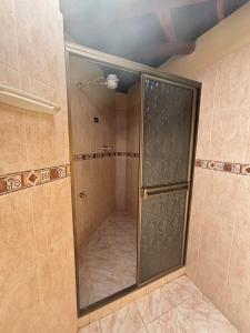 Hospedaje Doña Blanca 2 في Concepción: دش مع باب زجاجي في الحمام