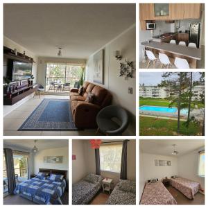 uma colagem de fotos de uma sala de estar e de uma casa em Parque Mar Depto em El Tabo