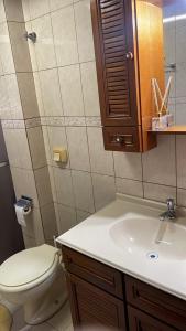ピラトゥバにあるApartamento na avenidaのトイレと洗面台のあるバスルーム