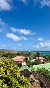 een uitzicht op een huis met de oceaan op de achtergrond bij Cosy place with sea view in Oyster Pond