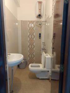un baño con inodoro y lavabo en Luxury Villa Rooms Phamacity Genome Valley, en Turkapally